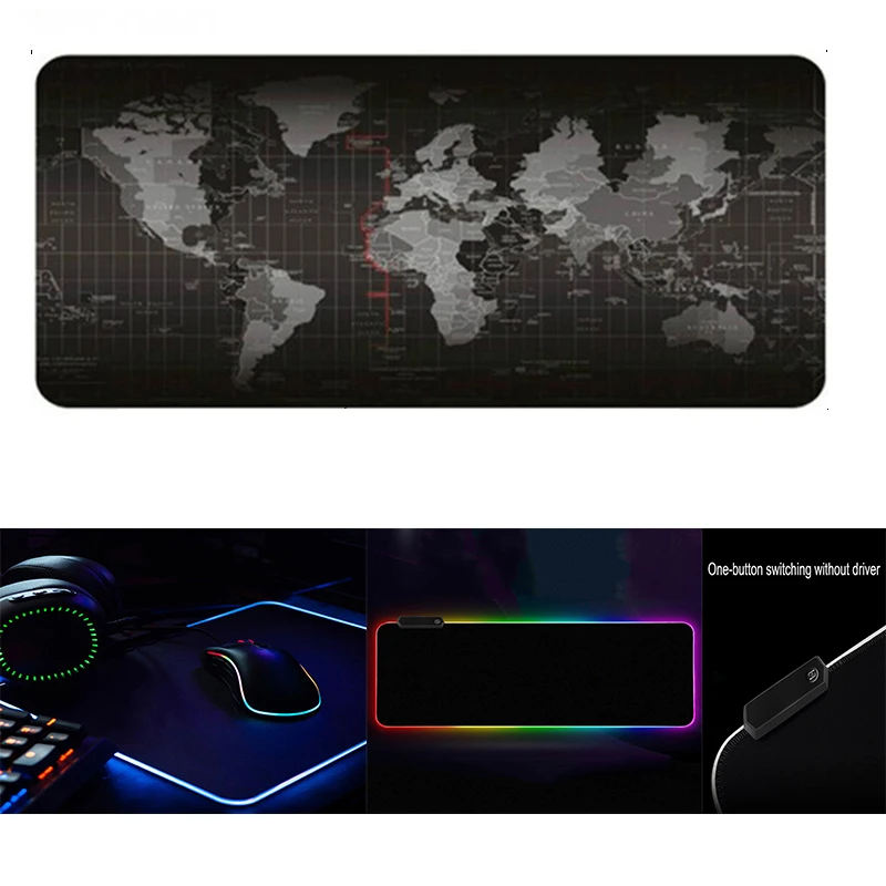 Игровой коврик RGB для мышки и клавиатуры большой компьютерный XXL со светодиодной
