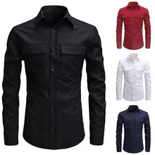 Новое поступление, мужская рубашка, приталенная, с длинным рукавом, повседневная, на пуговицах, мужские рубашки, s, бизнес, офис, работа, Chemise Homme M-2XL