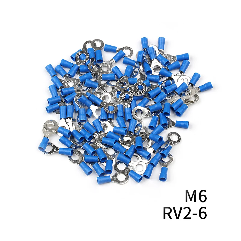 RV2-6 100 шт./компл. RV2 утепленная синяя кольцу клемы провод кабель электрические соединители 16-14 AWG комплект M3/M4/M5/M6/M8 - Цвет: RV2-6