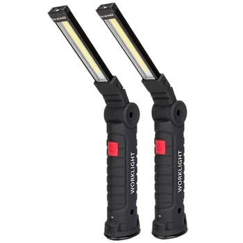 

LED Work Light, 2 Pack COB Rechargeable Flashlight, 5 Modes Bright Handheld LED Light with 360° Rotating Hook and netic Base