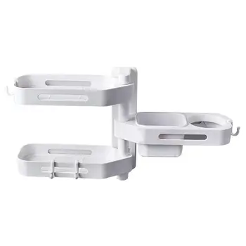 

1pc White Three Layer Wall Mounted Free punch Rotatable Soap Holder Storage Rack Commodity Shelf for Bathroom Hotel