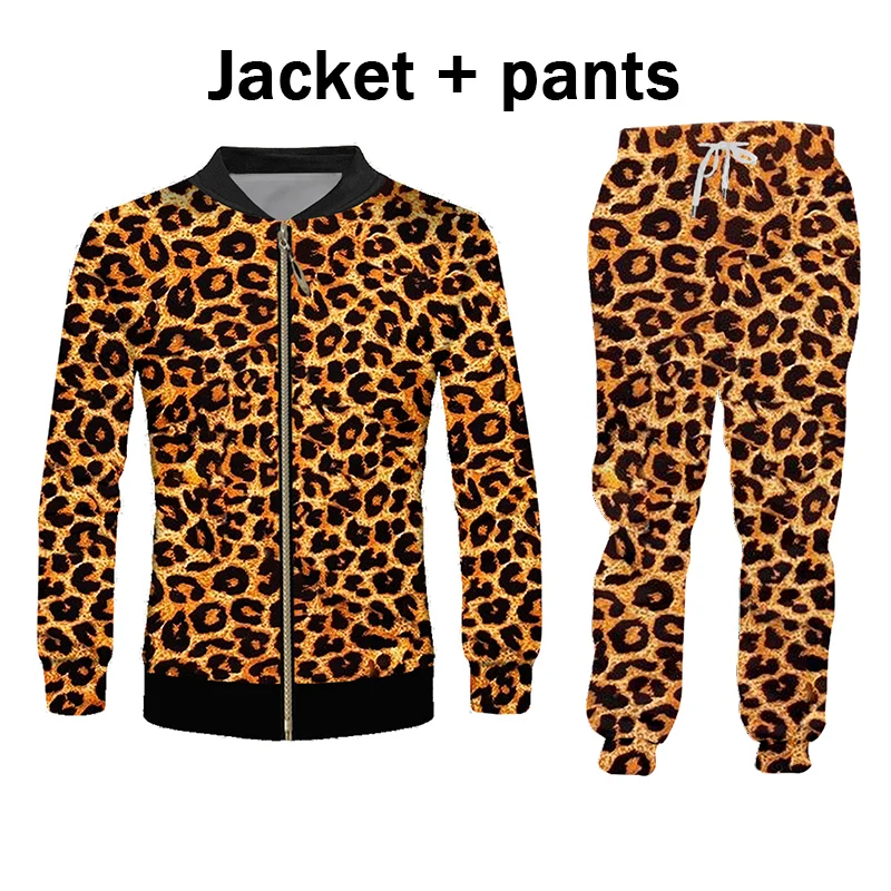 UJWI, зимняя, леопардовая, 3d, модная Толстовка и штаны, Мужская одежда для пар, забавная, дышащая, для фитнеса, толстовка+ штаны, комбинированный костюм - Цвет: JKPA02177