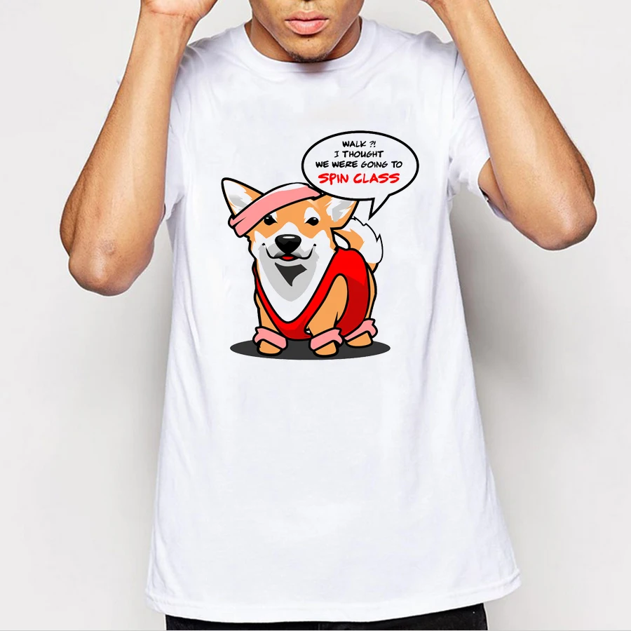 

2020 Summer Men T Shirts Newest Fashion Mini Corgi Spin Design T-Shirt Short Sleeve Tops Cool Male Tee