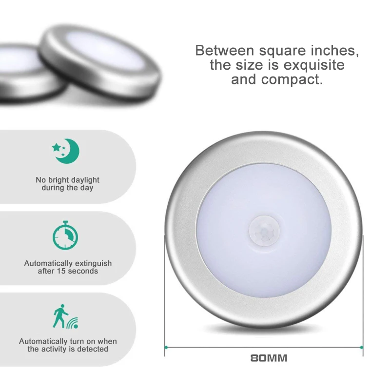 Круглая умная Ночная подсветка светодиодный датчик света беспроводной PIR датчик движения авто светодиодный свет освещение для гардероба шкаф свет сенсор лампы