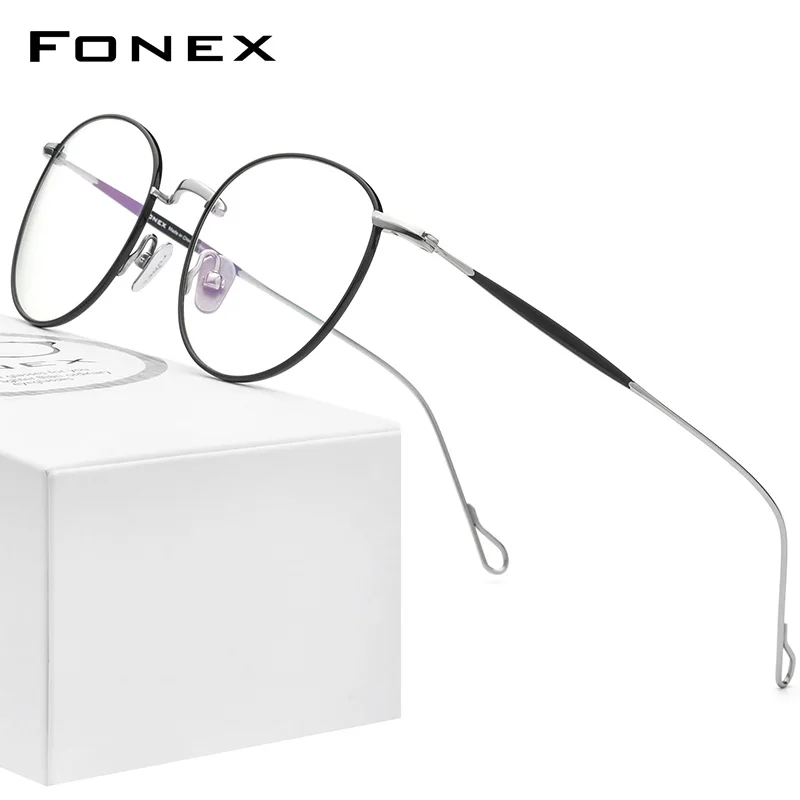 

FONEX Титановая оправа для очков , женские винтажные круглые очки для коррекции зрения при близорукости, мужские очки по рецепту, новинка 2021, титановые очки F85645