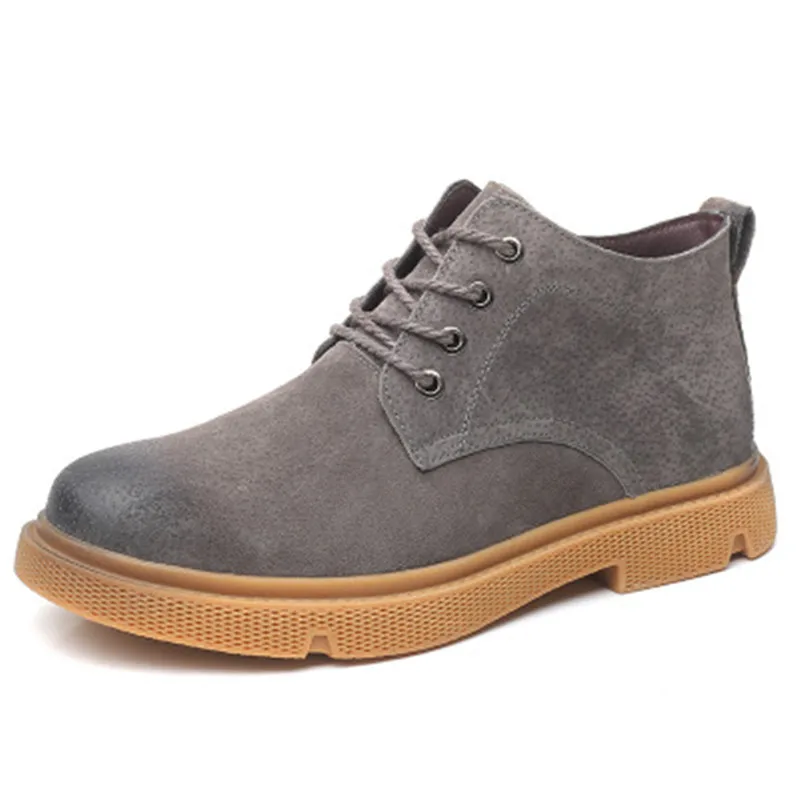 Men Waterproof Leather Boots Men High Top Sneaker Autumn Winter White Footwear Lace-Up Casual Shoes Male Hip Hop Plus Size 38-45 - Цвет: Серый