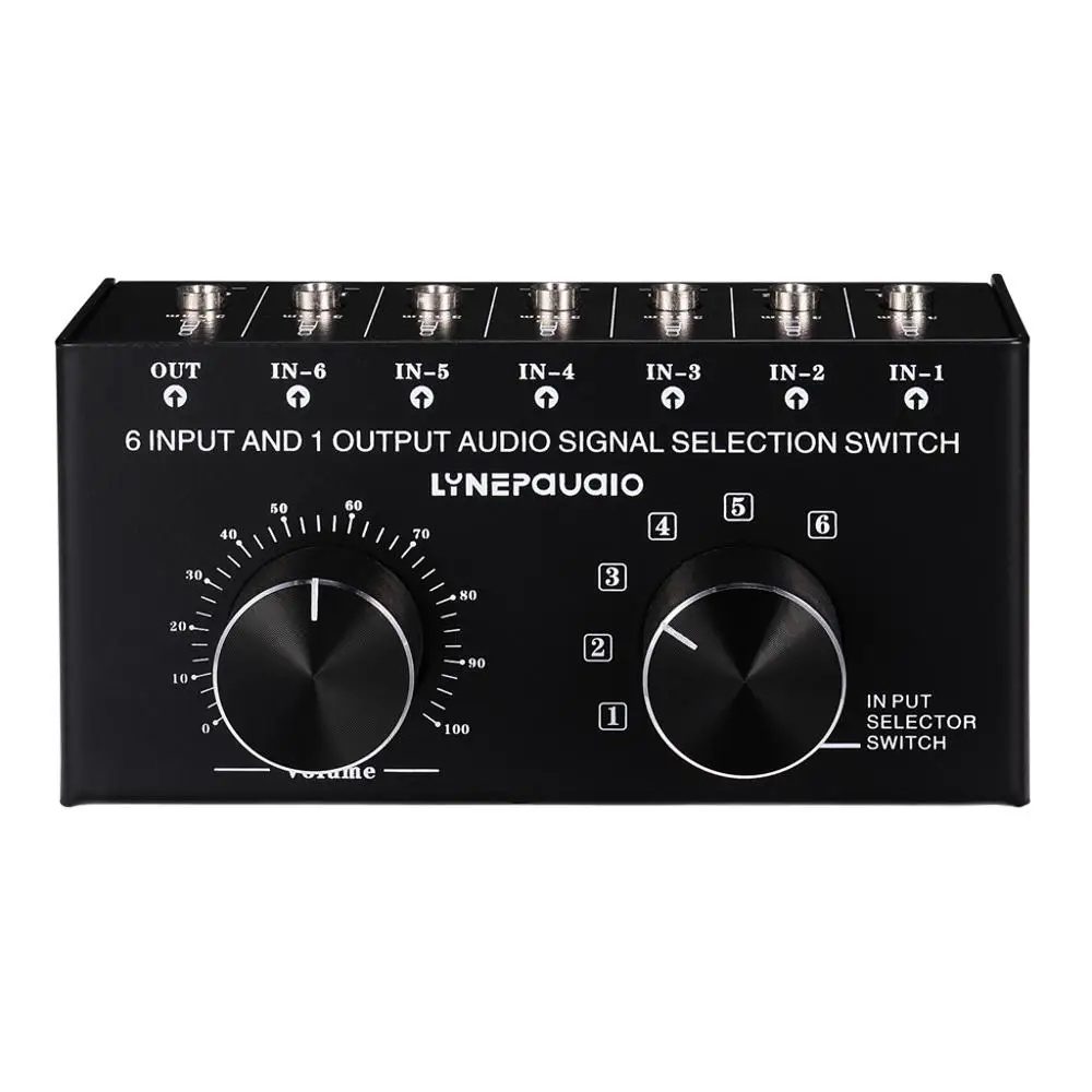 6 Input 1 Output Audio Signal Selection Switcher Output Volume Adjustment Control 3.5mm Interface 6 Input 1 Output Audio Signal Selection Switcher Output Volume Adjustment Control 3.5mm Interface