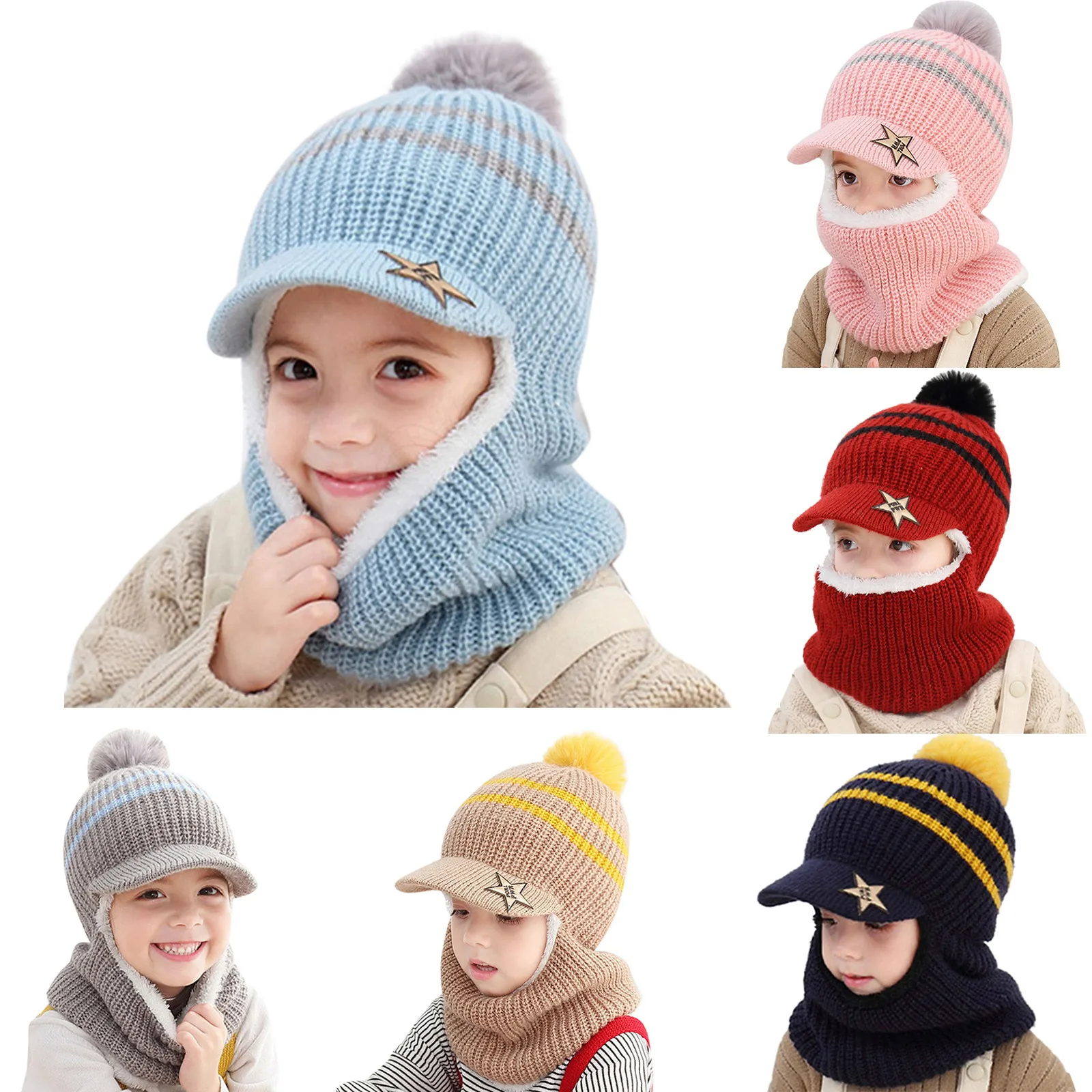 Thick Knitted Acrylic Winter Beanie Hats For Kids Child Outdoor Warm