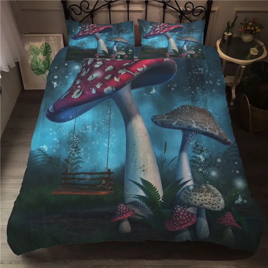

A Bedding Set 3D Printed Duvet Cover Bed Set Fairy Mushroom Home Textiles for Adults Bedclothes with Pillowcase #MG08