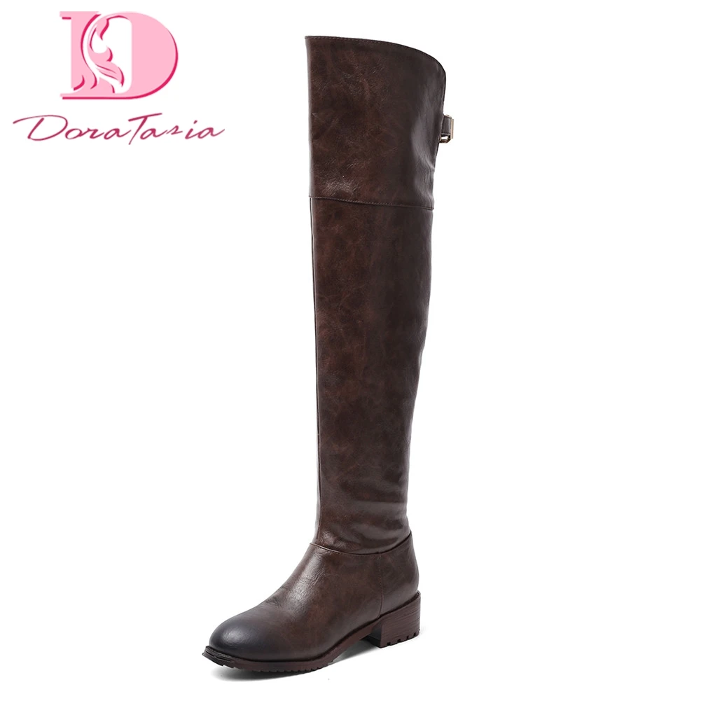 

Doratasia Brand Big Size 48 Top Quality Vintage Chunky Heels Shoes Woman Riding Boots Casual Over The Knee Boots Women