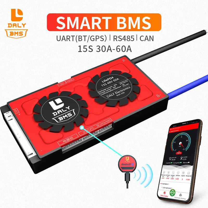 3 2 V smart BMS 15S 48V LiFePO4 30A 40A 60A Bluetooth приложение 36V 485 к USB устройству CAN NTC UART батареи |