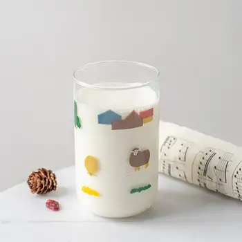 

1Pc Glass Mug Creative Sheep Pattern Glass Fashion Glass Cup Office Water Cup for Home Office