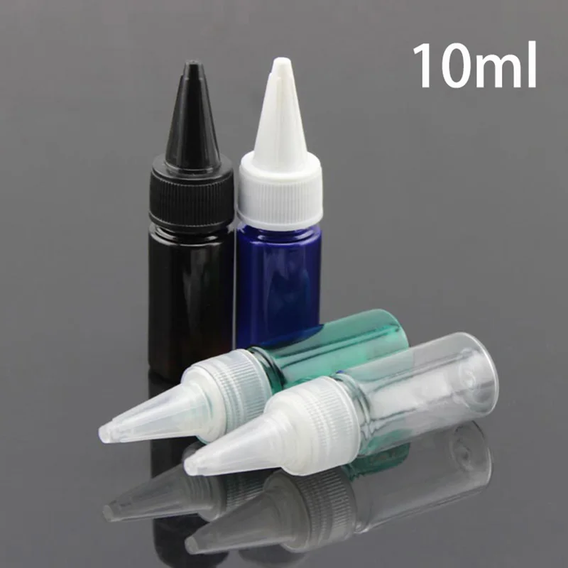 

10ml Plastic Sharp Lid Water Bottle Empty Cosmetic Makeup Container Small Travel Package Bottles Blue Green Brown Free Shipping
