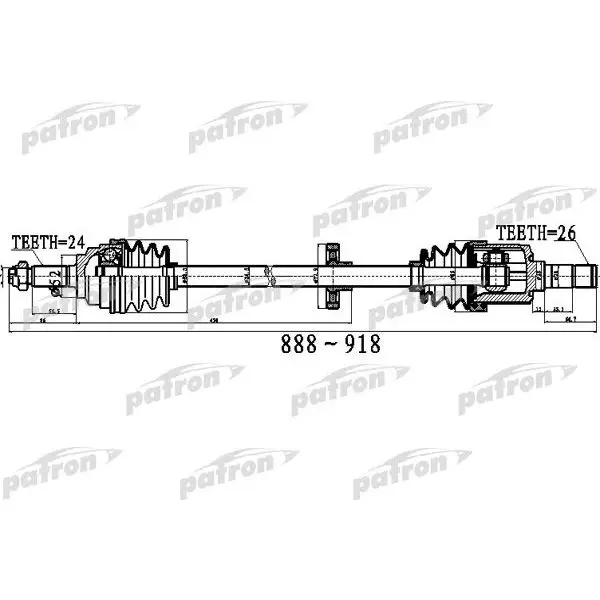 Полуось передний мост справа 24X888X52X26 KIA RIO [FD] 00 PATRON PDS0517