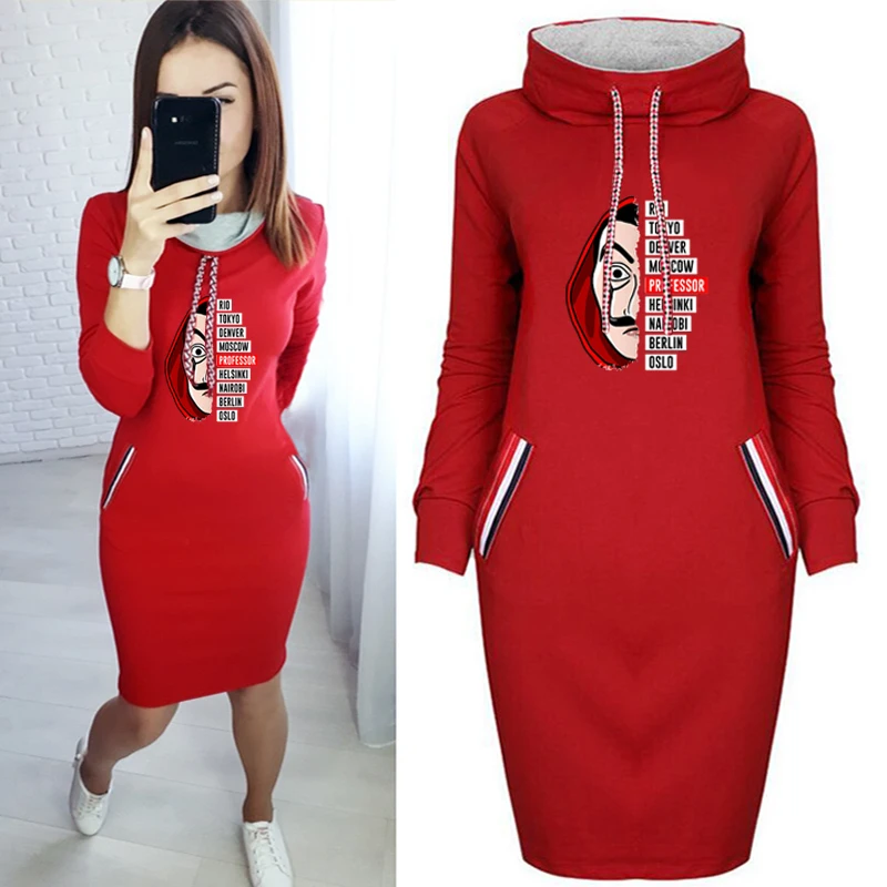 Autumn Money Heist Dress Women La Casa De Papel Hip Hop Autumn Short Dresses House Of Paper Long Sleeve  Party Dress Bl wrap dress