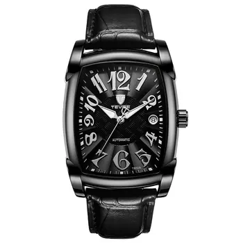 

TEVISE Fashion Men's Double Display Square Leather Belt Date Display Luminous Pointer Portable Men's Mechanical Watches