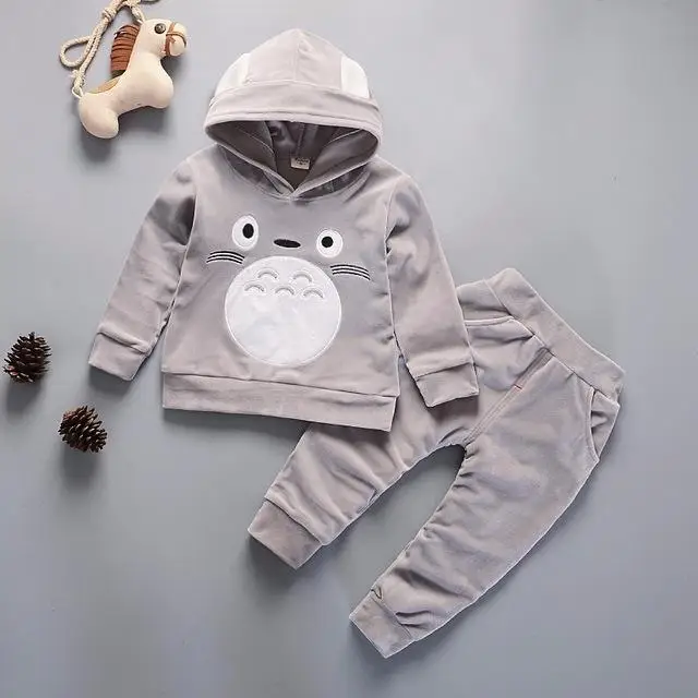 Модные детские костюмы с героями мультфильмов для мальчиков и девочек Детские Бархатные толстовки и штаны 2 шт./комплект весенне-осенние хлопковые спортивные костюмы для малышей - Цвет: Gray