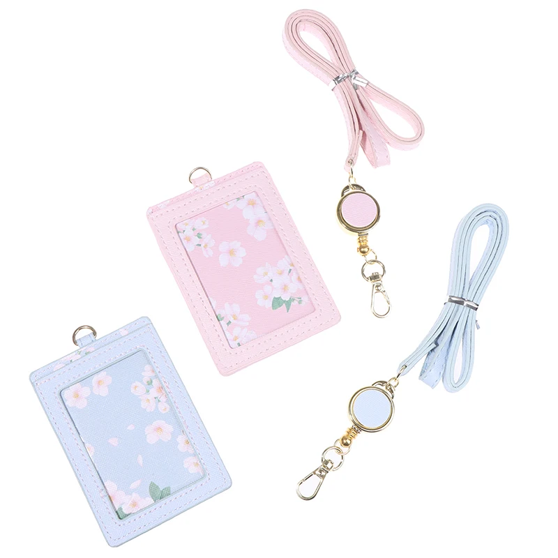 Flowers Leather Badge Holder Lanyards Id Card Badge Name Tag Clip Reels Office Accessories Kawaii Cute Breakaway Lanyard