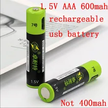 2 шт ZNTER 1,5 V 600mAh USB Перезаряжаемый usb AAA Lipo аккумулятор литий-полимерный литий-ионный аккумулятор 2 часа Быстрая зарядка
