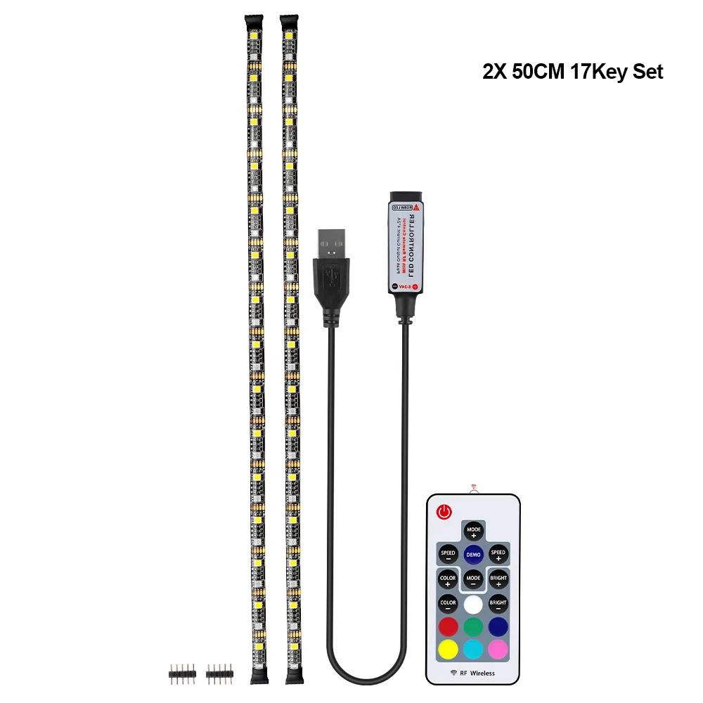 2 X 50CM SET Excellux 5 в RGBW RGBWW USB Светодиодная лента с 17Key RF дистанционный гибкий светодиодный светильник 50 см 1 м 2 м 3M 4M для ТВ ПК фоновый светильник - Испускаемый цвет: 2 X 50CM SET