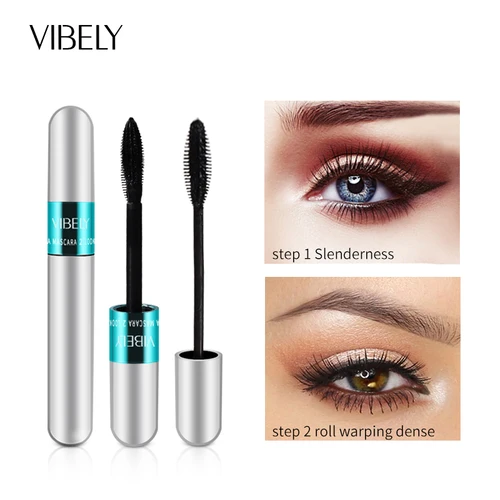 Rimel VIBELY 4D 실크 섬유 속눈썹 마스카라, 방수, 오래 지속되는 추가 볼륨 연장, 속눈썹 블랙 마스카라 메이크업 4