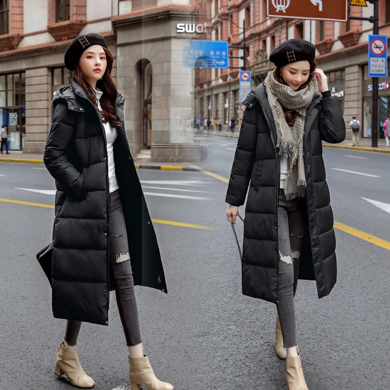 Новые плюс размерные куртки Модные женские зимние пальто длинные тонкие утепленные куртки пуховая стеганая куртка Верхняя одежда парки