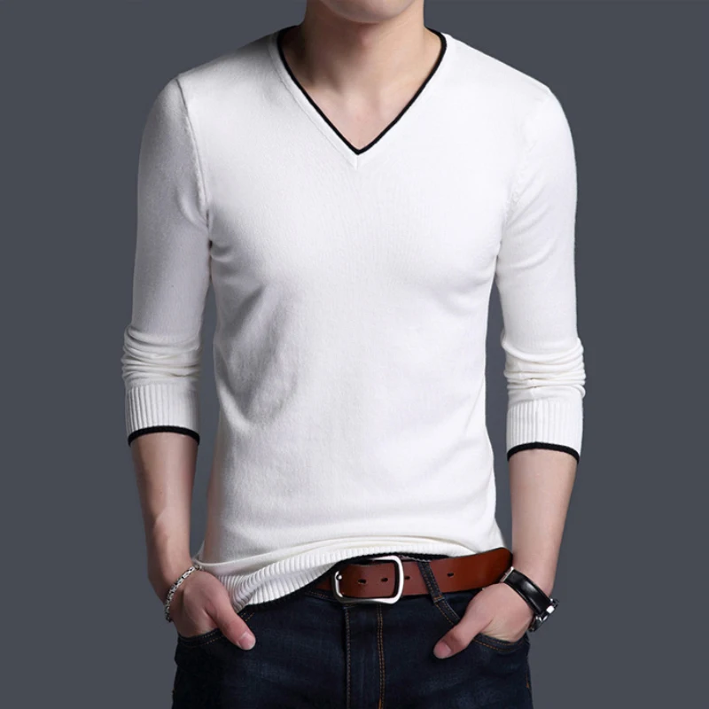 

fashion brand sweater men korean sweater Styles autumn white black pullover casual mens slim woolen sweaters Clothes 2019