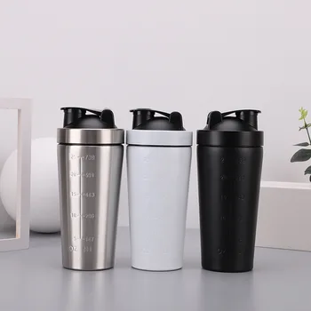 

750ML Transparent Scale Sports Mixing Cup Stainless Steel Insulated Shake Cup Vacuum Insulated Water Bottle Vacuum Flask