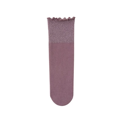 Модные блестящие серебряные Кружевные Гофрированные женские носки, яркие блестящие носки, высокие эластичные осенние милые носки - Цвет: purple