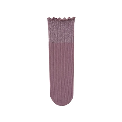 purple Модные блестящие серебряные Кружевные Гофрированные женские носки, яркие блестящие носки, высокие эластичные осенние милые носки - Цвет: purple