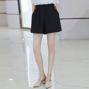 

Summer Korean Fashion Black Shorts for Women High Waist Solid Chiffon Shorts Classic Basic Casual Wide Leg Shorts Femme