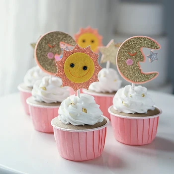 

SWEETGO Artificial cupcakes clay dessert model children cartoon sun moon rainbow home decorating showcase photography tools