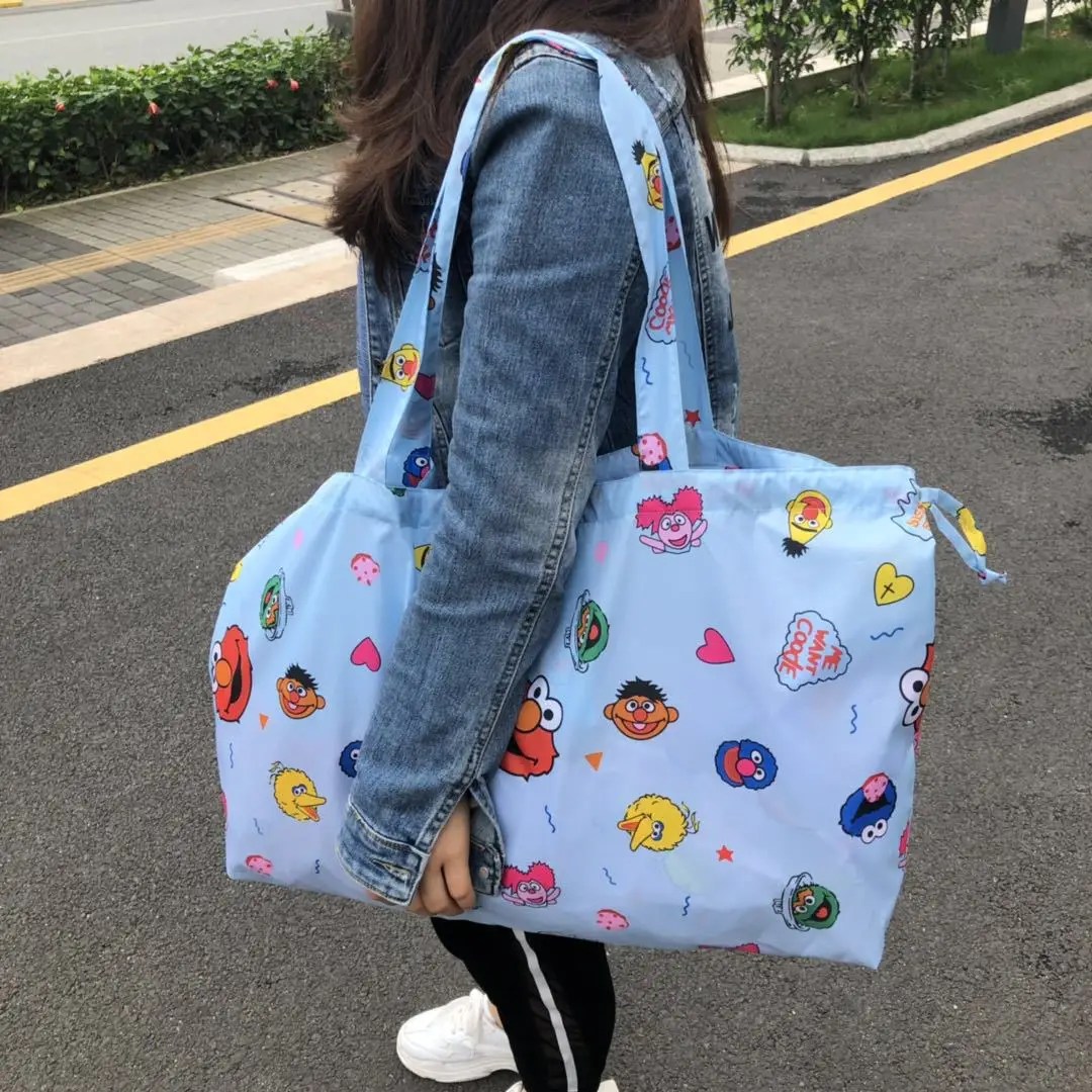 Sesame Street Shopping Bag Cartoon Eco-friendly Bag Handbag Travel Large Capacity Storage Bag Shoulder Bag Foldable