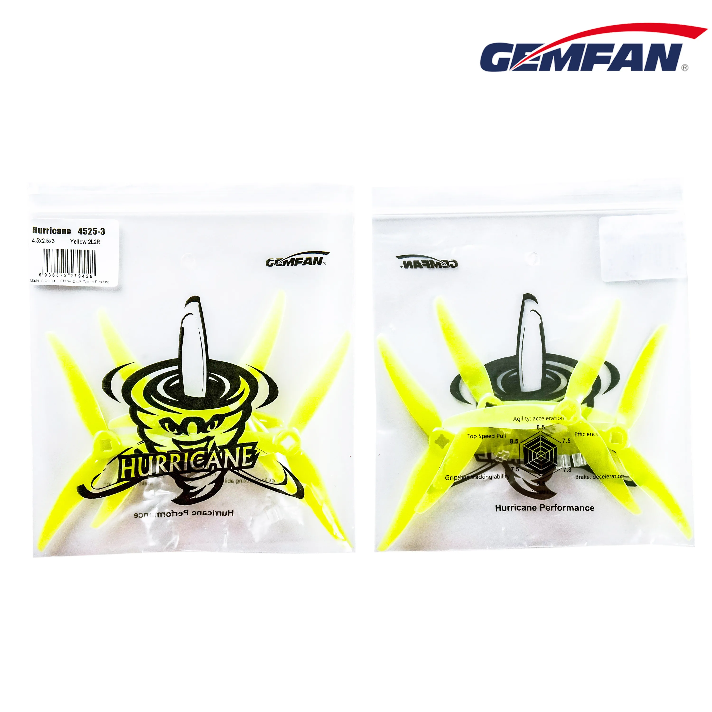 12Pairs Gemfan Hurricane 4525 3-Blade 3 Hole PC FPV Propeller - 4.5X2.5X3 for 2004 brushless motor RC FPV Racing 4inch Drone 23