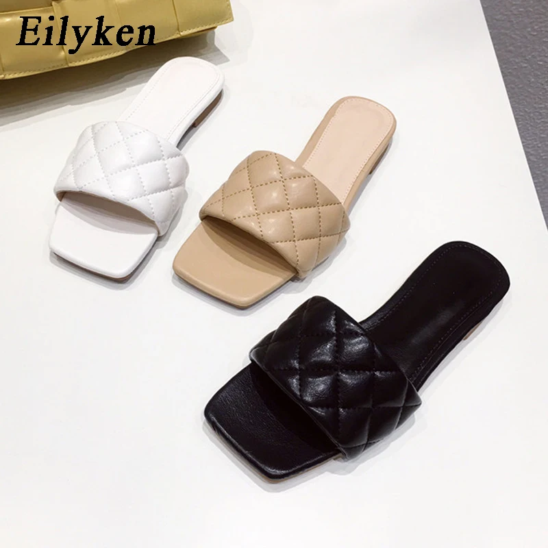 Eilyken/Новинка 2021 года Популярные кожаные женские шлепанцы в сеточку Сезон лето