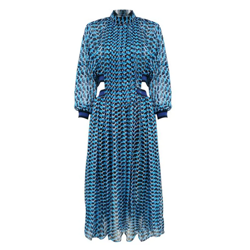 ブランド ブルーボヘミアン女性のための21新スタンドカラー長袖ハイウエスト中空アウトドレスの女性のファッションph254 のオンラインショップです Signature Johaness Com