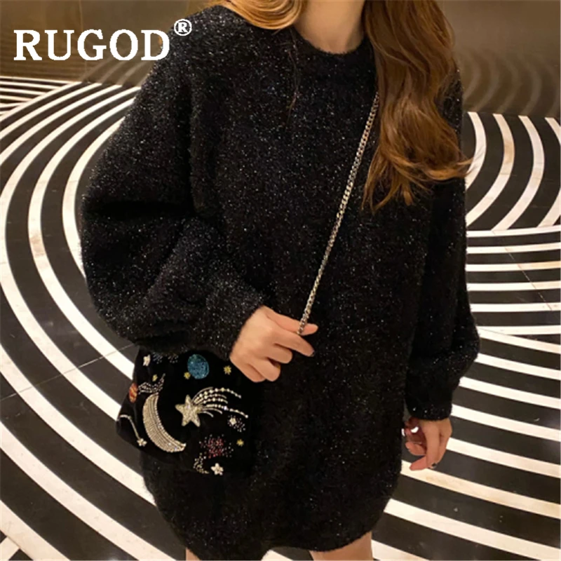 RUGOD, зимний теплый женский свитер, новинка, корейский фонарь, без рукавов, средней длины, ВЯЗАННЫЙ ПУЛОВЕР, Повседневный, ins, утолщенный, шикарный свитер