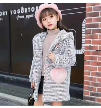 

Cute Toddler Kids Baby Girls Overcoat Woolen Plaid Single Breasted Coat for Girl Outerwear Winter Warm Clothes Snowsuit 4-13 T