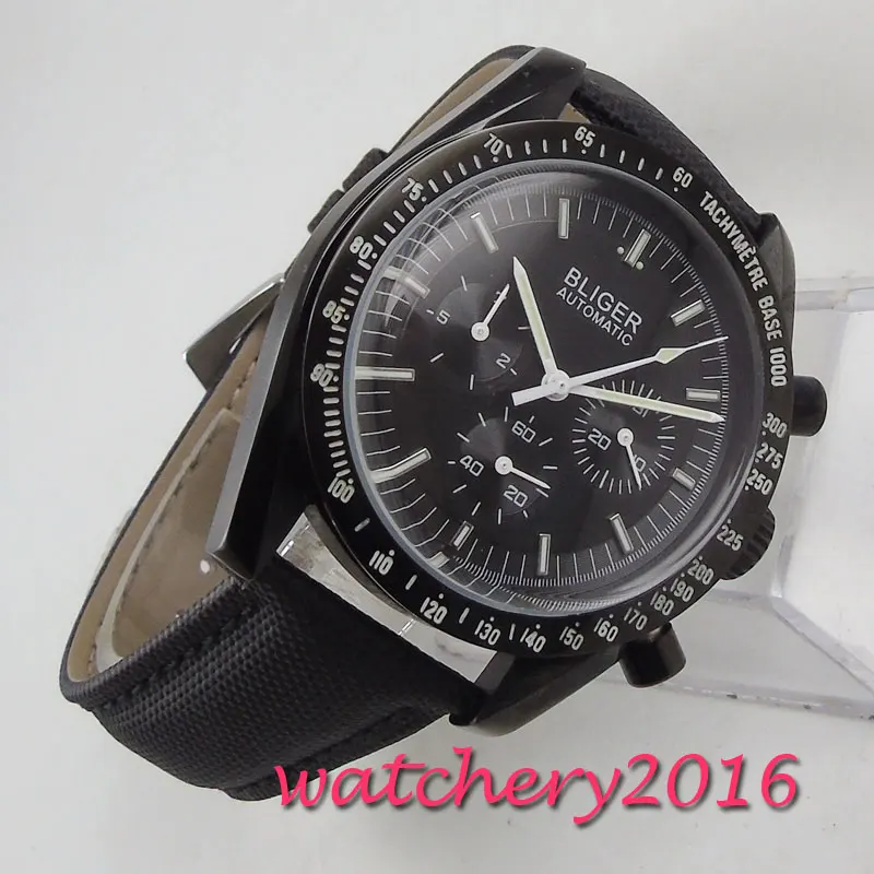 

Top Brand Luxury 40mm Bliger Black Dial Luminous Sapphire Glass Date PVD Case Automatic Movement Men's Watch