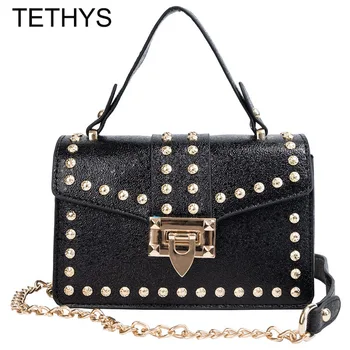 

TETHYS Vintage Women Messenger Bag Ladies Luxury Shoulder Bag Women Bags Designer High Quality Rivet Crossbody Bags Sac a Main