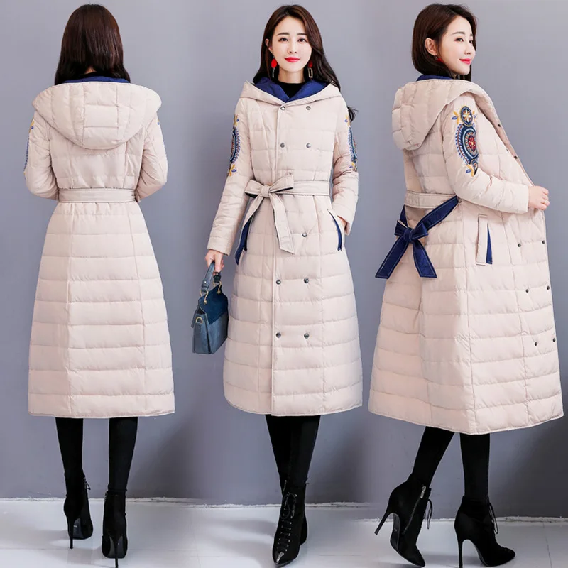 

Long Cotton-padded Clothes Women's 2018 Winter New Style Korean-style Waist Hugging Slimming Thick Coat Warm over-the-Knee-Style