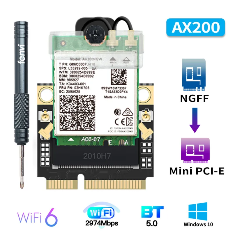 Wircard Wi-Fi 6 Ax200 Mini Placa De Rede Pci-E 2400 Mbps 802/5.1 Ax/Ac Bt 2.4G/5 Ghz Adattatore Per Windows 10