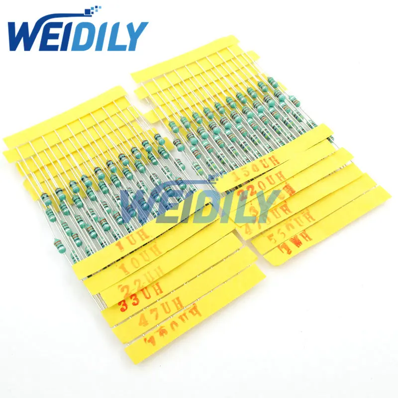 

1/4W Inductor Assortment 0307 0.25W Color Ring Inductance Assortment 1UH-1MH 12valuesX10pcs=120pcs Inductors Assorted Set Kit