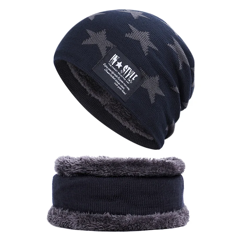 Navy 2 шт. шарф шапка зимняя вязаная шапка горох мужской шарф Skullies шапка зимняя шапка M& s. Мужская шляпа Gorras Шляпа Маска Шляпа - Цвет: Navy