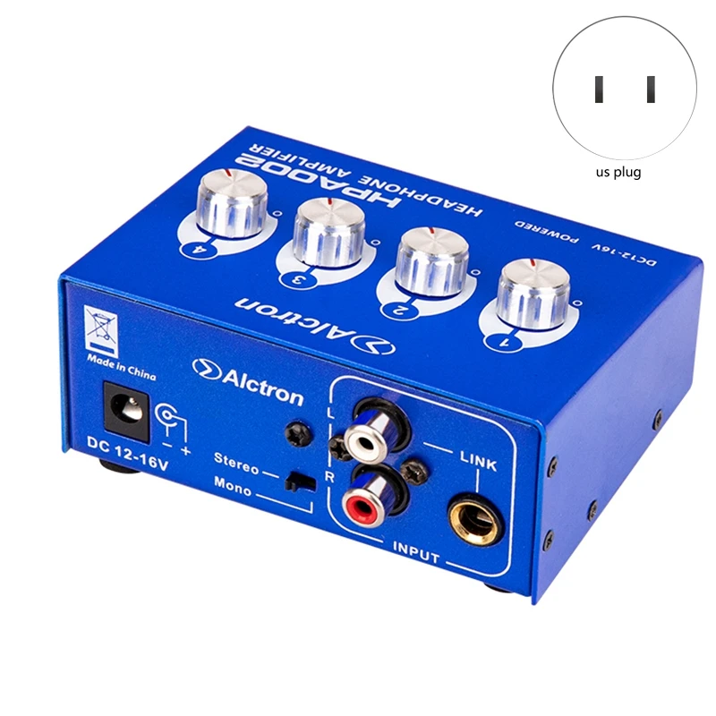 Alctron 4 Channel Portable Stereo Headphone Amplifier Mini Earphone Splitter Amp TRS RCA Headphones Jack US Plug 
