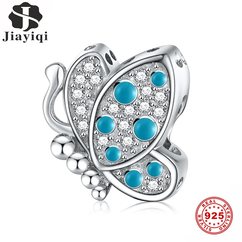 Женские шармы-бусины из серебра 925 пробы с синей бабочкой | Украшения и аксессуары