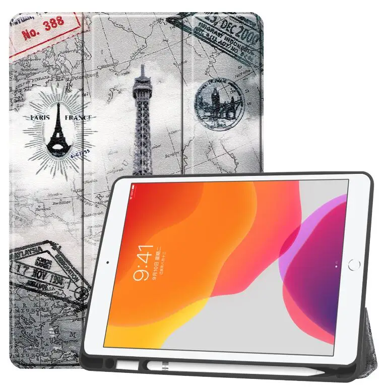 Держатель ручки Флип кожаный чехол для iPad 10,2 '' Smart Wake Sleep Cover для iPad 10,2 дюймов Задняя подставка Capa Fundas+ Stylus - Цвет: Бежевый