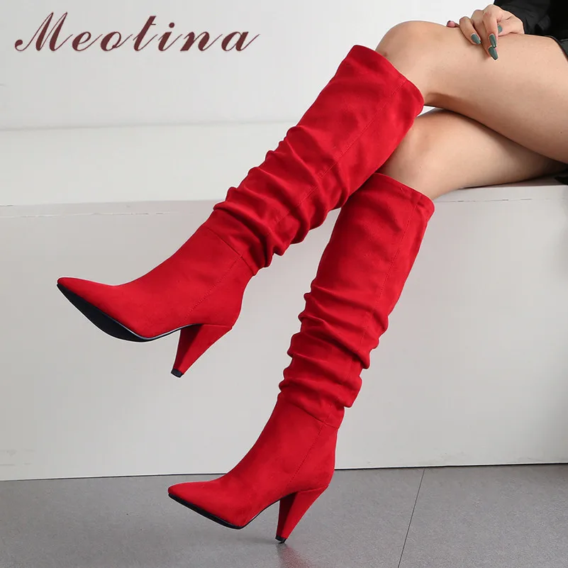 MORAZORA hot sale women knee high boots sexy thin high heel boots pointed toe autumn winter boots woman party wedding shoes