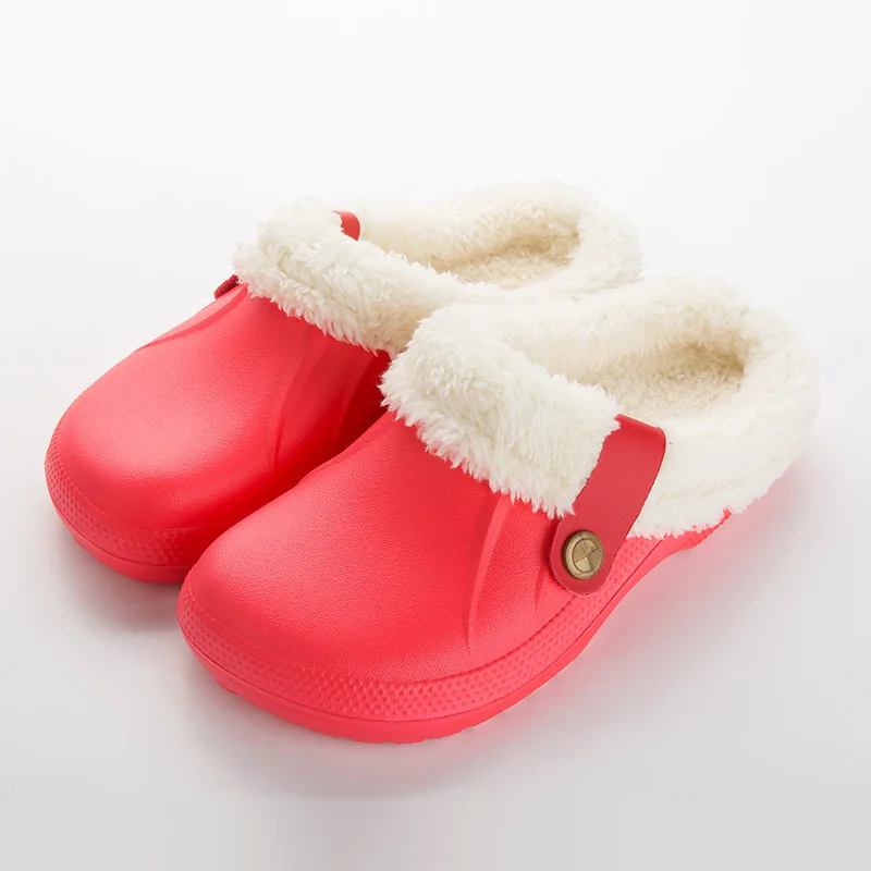 Женские домашние тапочки из искусственной кожи; теплые меховые тапочки; домашние тапочки; женская домашняя обувь; новые модные зимние Тапочки - Цвет: Red