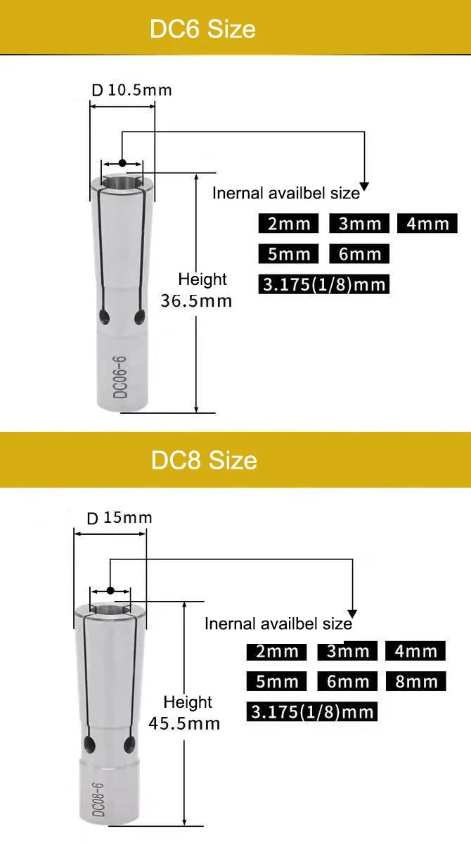 DC8-3E 4E 6E 8E Китай dc весенний маленький цанговый патрон для тонкого Цанга